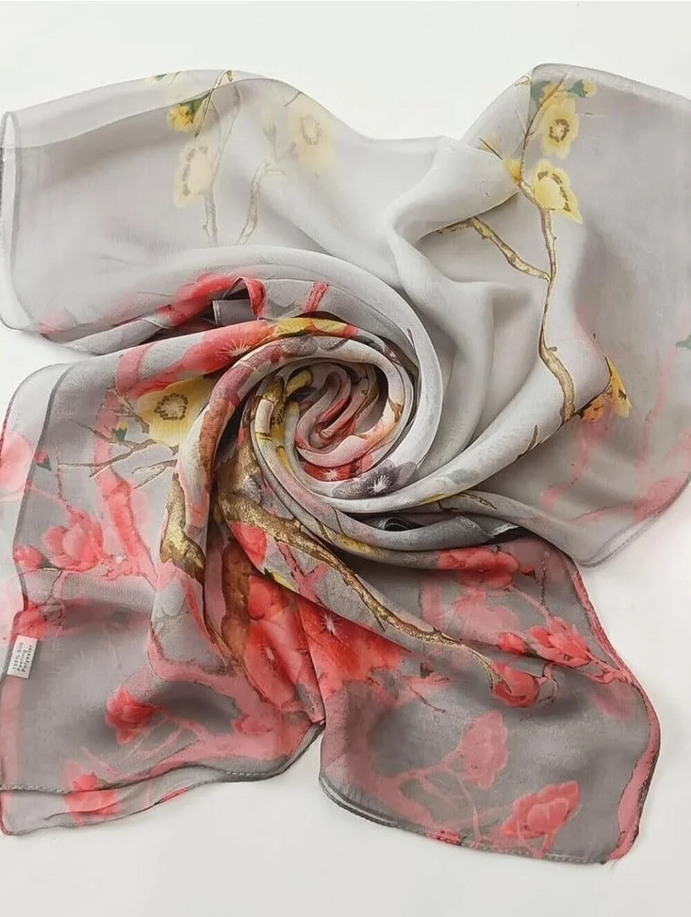 Pink Cherry Blossom Yellow Floral Lightweight Scarf Chiffon Shawl Wrap 63